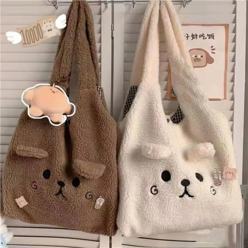 Fluffy Tote Bag Ladies Kawaii Shoulder Bag Women Furry Bears Tote Bag Plush Handbag Women Cute Crossbody Bag for Women