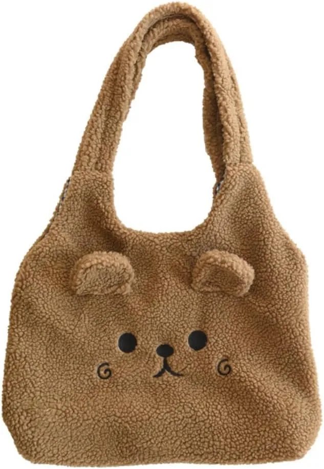 Fluffy Tote Bag Ladies Kawaii Shoulder Bag Women Furry Bears Tote Bag Plush Handbag Women Cute Crossbody Bag for Women