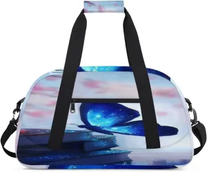 Fluorescent Butterfly Gym Duffel Bag for Men Women Butterfly Sports Tote Bag with Adjustable Shoulder Strap for Dance Gymnastics Traveling Outdoor Camping Overnight Stay