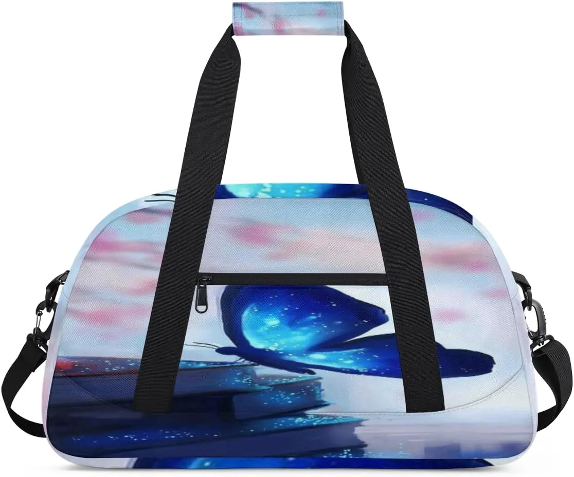 Fluorescent Butterfly Gym Duffel Bag for Men Women Butterfly Sports Tote Bag with Adjustable Shoulder Strap for Dance Gymnastics Traveling Outdoor Camping Overnight Stay