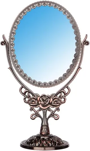 FMURY European Retro Desktop Double-Sided Makeup Mirrors Large Metal Desktop Vanity Mirrors with Enlarged Beauty Mirrors