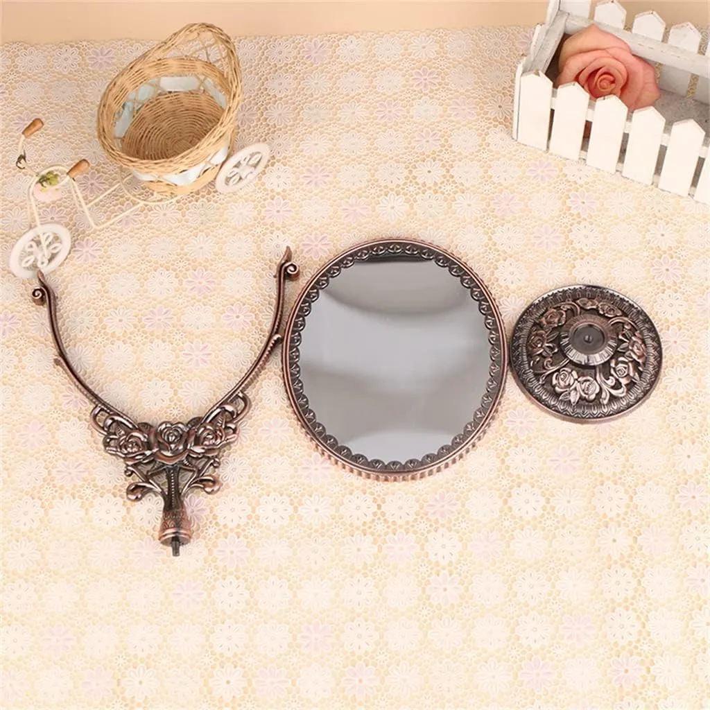FMURY European Retro Desktop Double-Sided Makeup Mirrors Large Metal Desktop Vanity Mirrors with Enlarged Beauty Mirrors