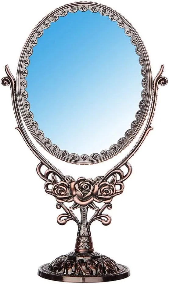 FMURY European Retro Desktop Double-Sided Makeup Mirrors Large Metal Desktop Vanity Mirrors with Enlarged Beauty Mirrors