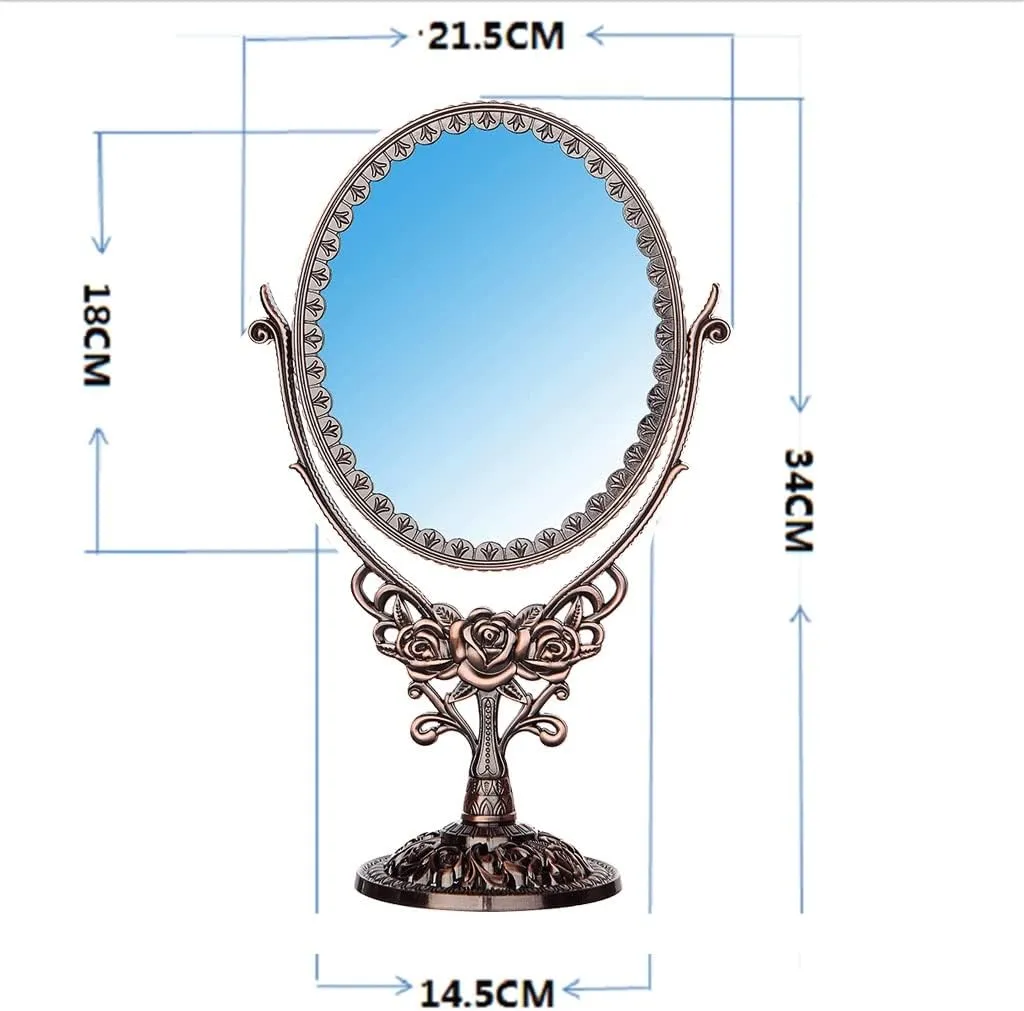 FMURY European Retro Desktop Double-Sided Makeup Mirrors Large Metal Desktop Vanity Mirrors with Enlarged Beauty Mirrors