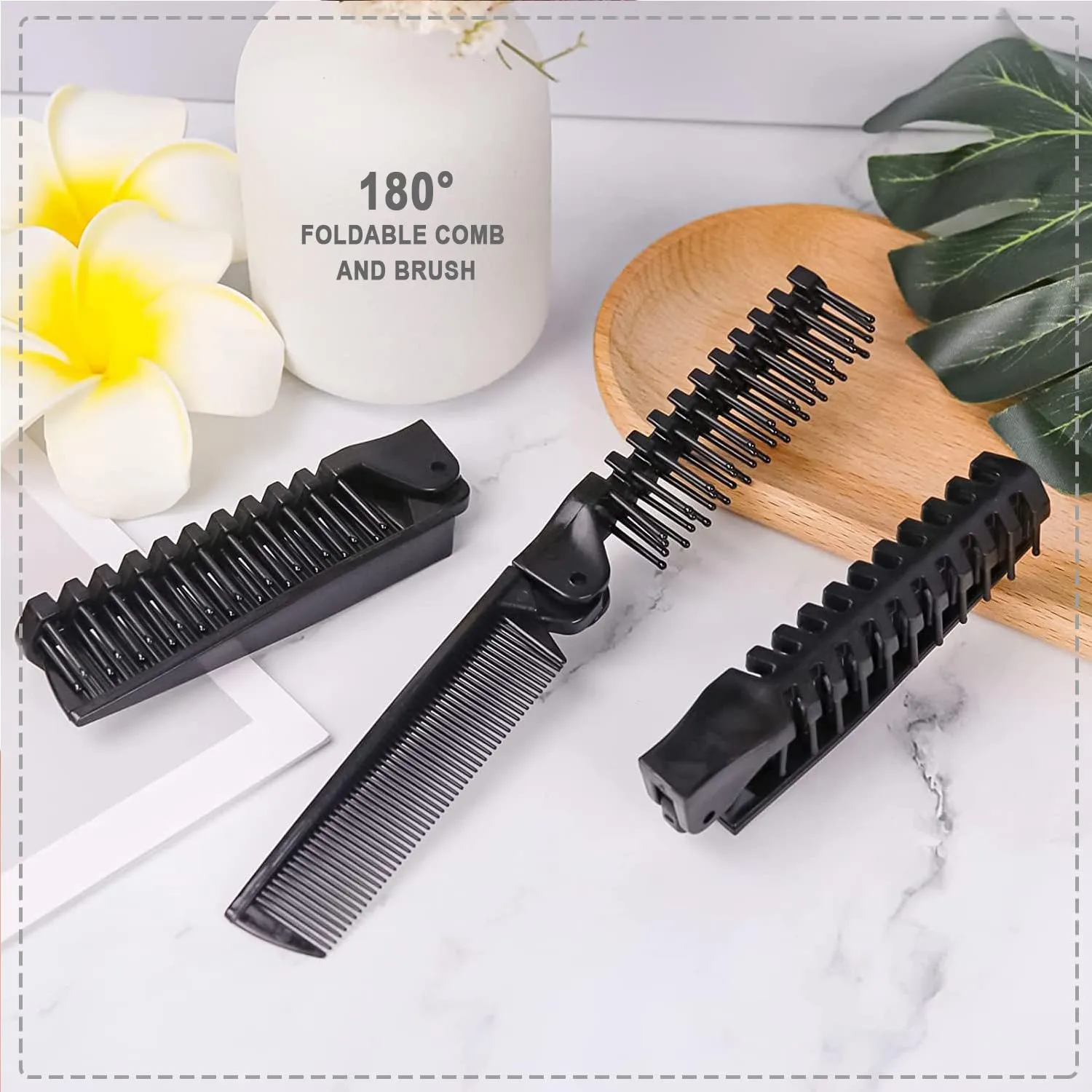 Foldable Combs in Bulk Individually Wrapped, Travel Pocket Hair Comb, Folding Hair Brush Double Headed, Brush Comb Styling Tool for Men Women Combs, Black (One Size, 100, Count)