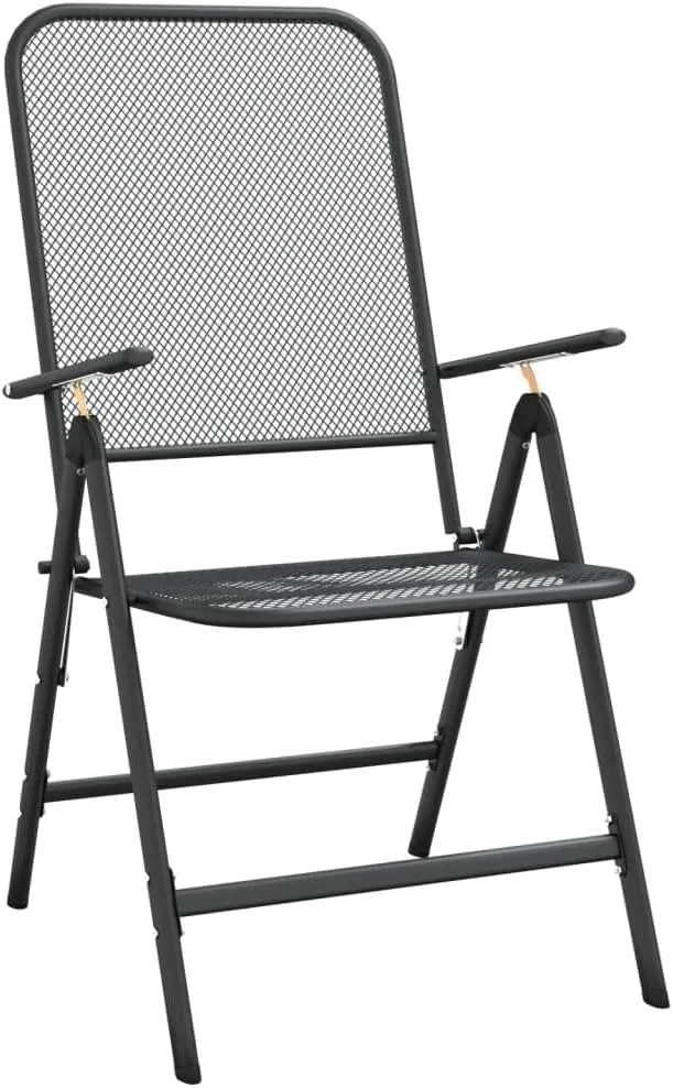 Folding Patio Chairs 2 pcs, Patio Outdoor Camping Chair Outdoor Seating Furniture for Backyard Patio Balcony Poolside Expanded Metal Mesh Anthracite