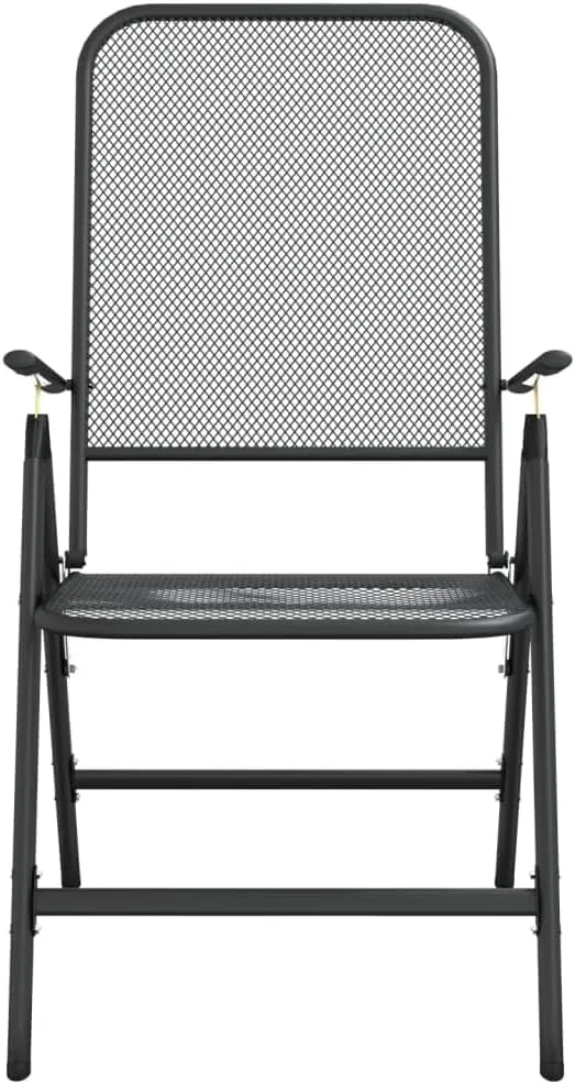 Folding Patio Chairs 2 pcs, Patio Outdoor Camping Chair Outdoor Seating Furniture for Backyard Patio Balcony Poolside Expanded Metal Mesh Anthracite