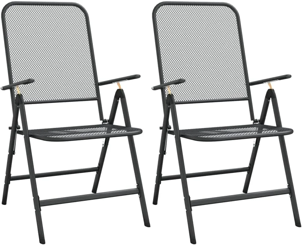 Folding Patio Chairs 2 pcs, Patio Outdoor Camping Chair Outdoor Seating Furniture for Backyard Patio Balcony Poolside Expanded Metal Mesh Anthracite