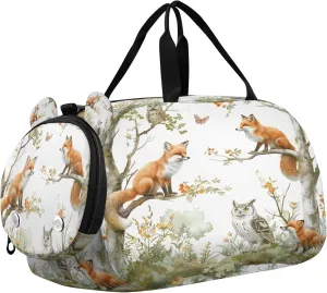 Fox Kids Overnight Sports Duffel Bags with Shoe Compartment & Wet Pocket Travel Sport Gym Bag for Girls Boys