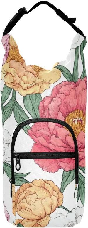 FRODOTGV Vintage Peonies Crossbody Water Bottle Sling Bag Stylish Water Carrier for Hiking Hiking Water Bottle Holder Fits 20/24/32/40 oz Bottles