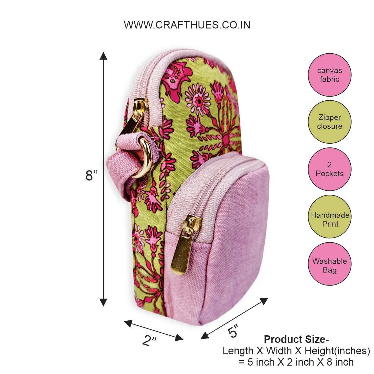 Front Pocket Mobile Sling- Pink-Green Tile