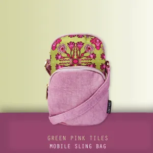 Front Pocket Mobile Sling- Pink-Green Tile