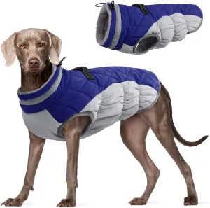 FUAMEY Dog Coat, Winter, Blue, XXX-Large, Polyester, Waterproof, Fleece, Built-in Harness, Reflective, Zipper Closure, Turtle Neck, Large Dog Breed, All Breed Sizes, All Life Stages