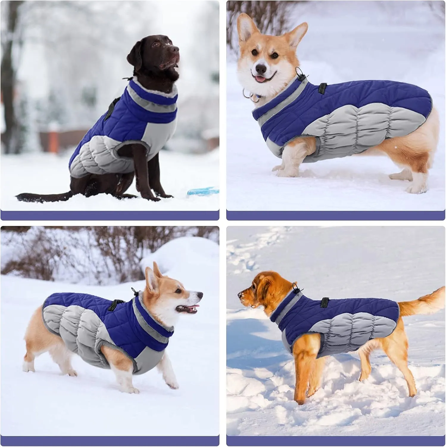 FUAMEY Dog Coat, Winter, Blue, XXX-Large, Polyester, Waterproof, Fleece, Built-in Harness, Reflective, Zipper Closure, Turtle Neck, Large Dog Breed, All Breed Sizes, All Life Stages