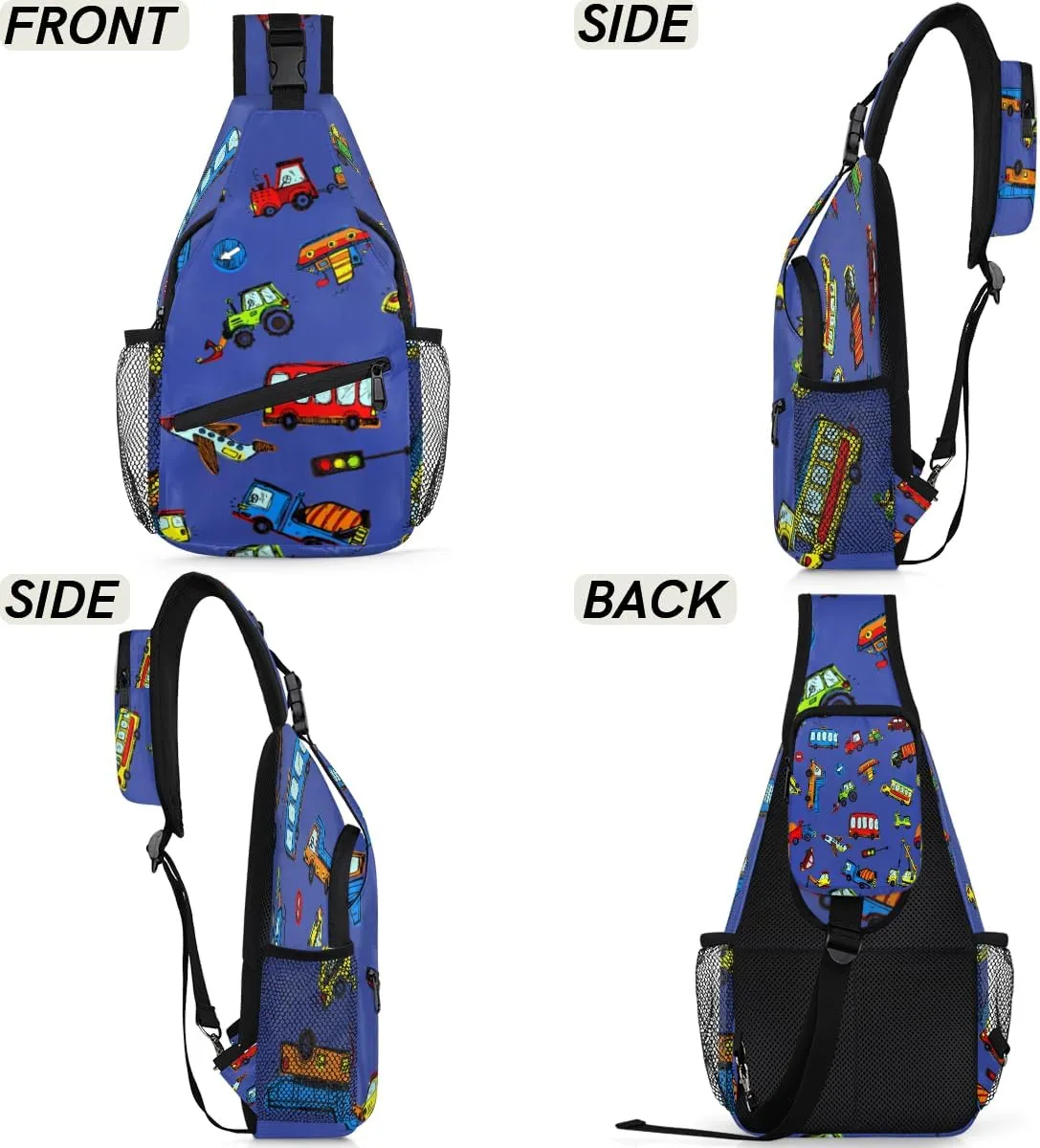 Funny Cars Sling Bag for Women Men Crossbody Sling Backpack Shoulder Bag Chest Bag Daypack for Travel Hiking Outdoor