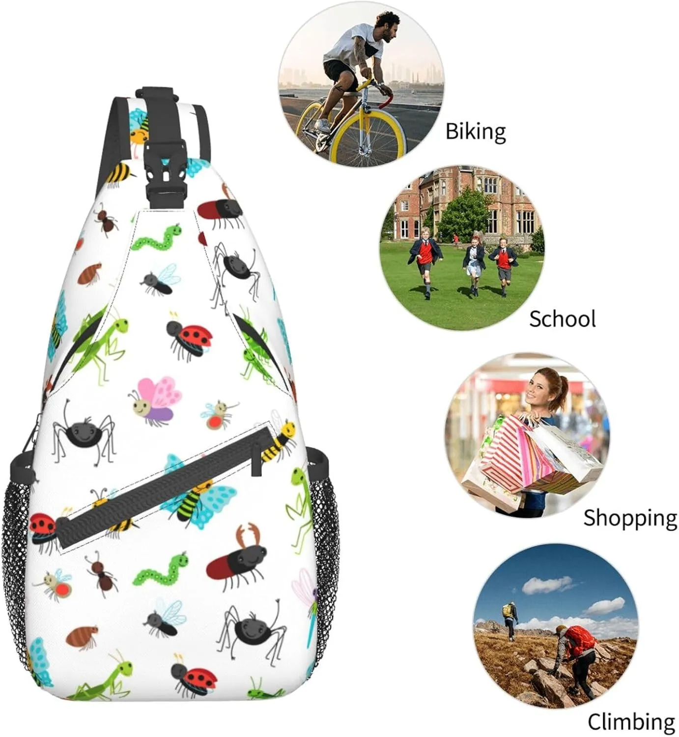Funny Insects Crossbody Bag Insects Shoulder Bag Backpack Cute Sling Bag Chest Casual Daypack for Outdoor
