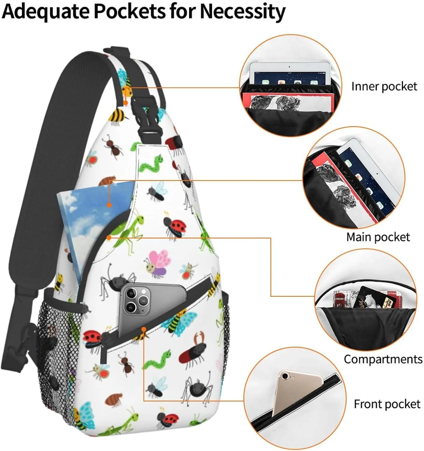 Funny Insects Crossbody Bag Insects Shoulder Bag Backpack Cute Sling Bag Chest Casual Daypack for Outdoor