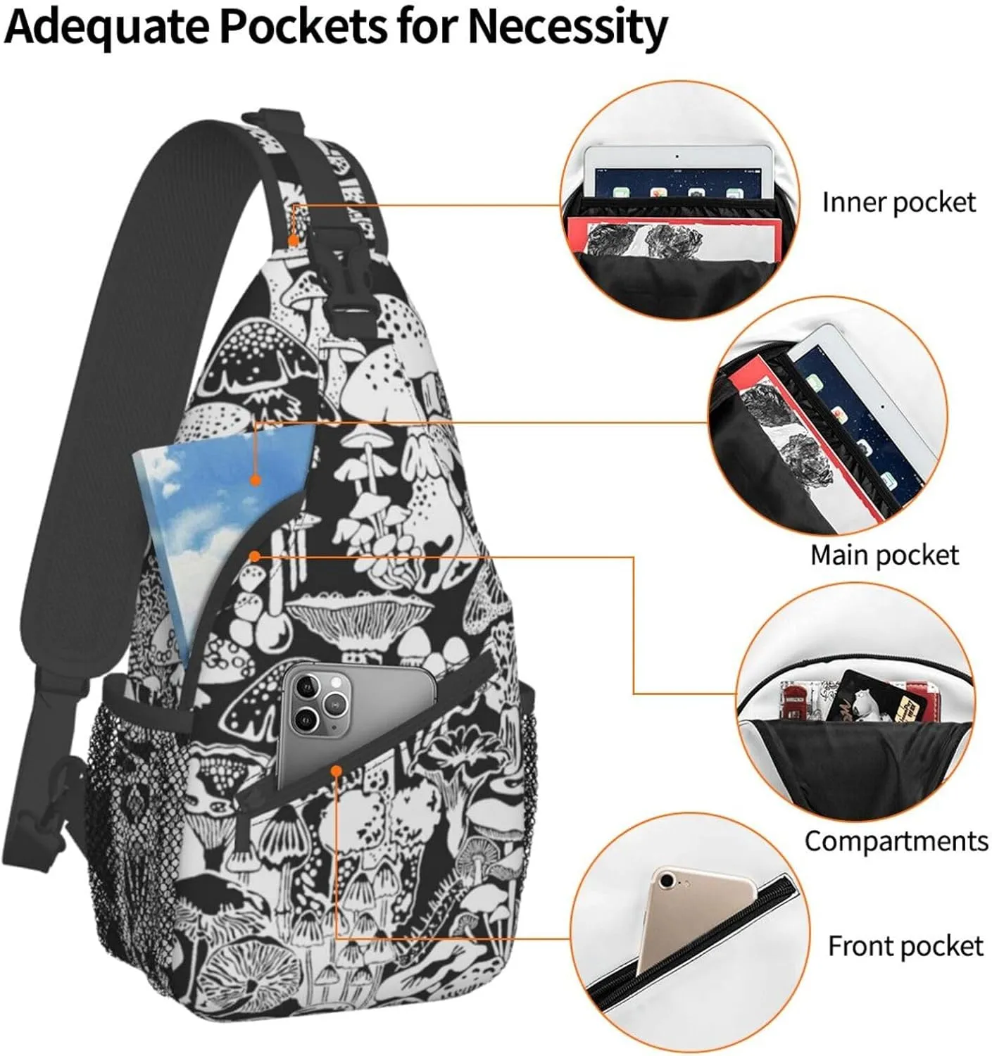 Funny Mushroom Crossbody Bag Mushroom Shoulder Bag Backpack Plant Sling Bag Chest Casual Daypack for Outdoor
