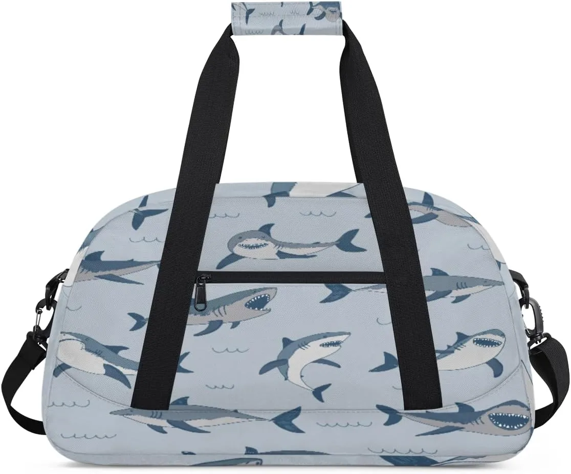 Funny Shark Gym Duffel Bag for Men Women Sea Animal Sports Tote Bag with Adjustable Shoulder Strap for Dance Gymnastics Traveling Outdoor Camping Overnight Stay