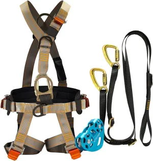 Fusion Climb Pro Backyard Zip Line Kit FK-A-HLT-07 Harness Lanyard Trolley Bundle, Black