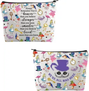 FUSTMW Alices Gifts Alices Makeup Cosmetic Bag We’re All Mad Here Alices Fairy Tale Fans Gift Alices Movie Travel Toiletry Bag (alice bag)