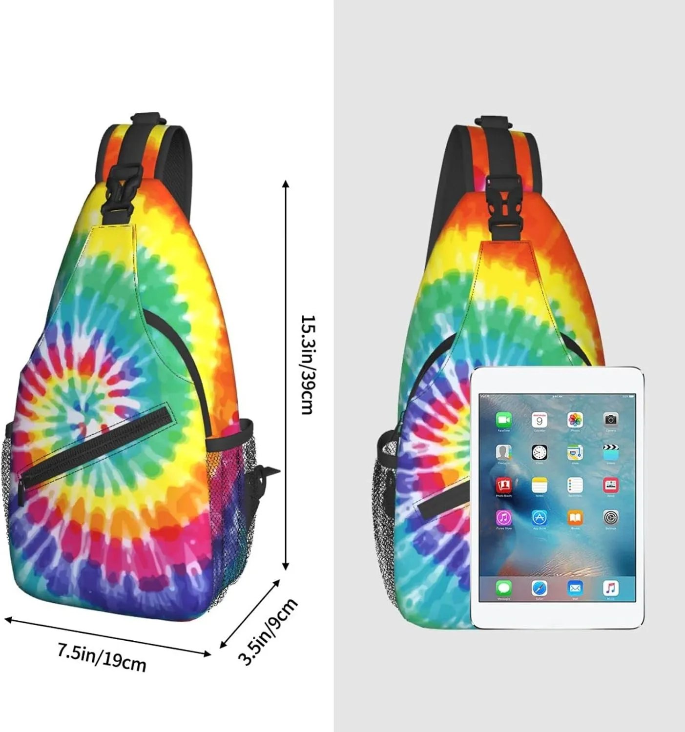 Fylybois Rainbow Tie Dye Sling Bag for Men Women Crossbody Chest Backpack Lightweight Daypack Fashion Shoulder Bags for Travel Hiking Biking Climbing Runner