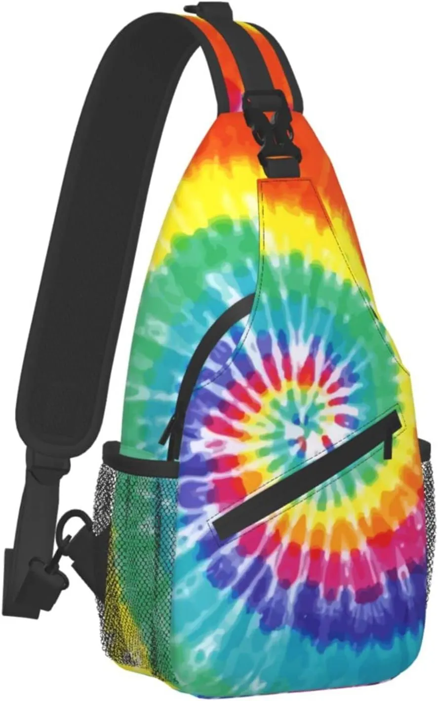 Fylybois Rainbow Tie Dye Sling Bag for Men Women Crossbody Chest Backpack Lightweight Daypack Fashion Shoulder Bags for Travel Hiking Biking Climbing Runner