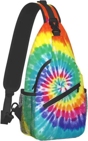 Fylybois Rainbow Tie Dye Sling Bag for Men Women Crossbody Chest Backpack Lightweight Daypack Fashion Shoulder Bags for Travel Hiking Biking Climbing Runner
