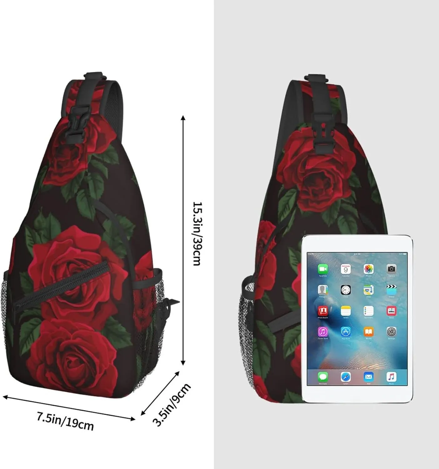 Fylybois Red Rose Flower Sling Bag for Men Women Crossbody Chest Backpack Lightweight Daypack Fashion Shoulder Bags for Travel Hiking Biking Climbing Runner