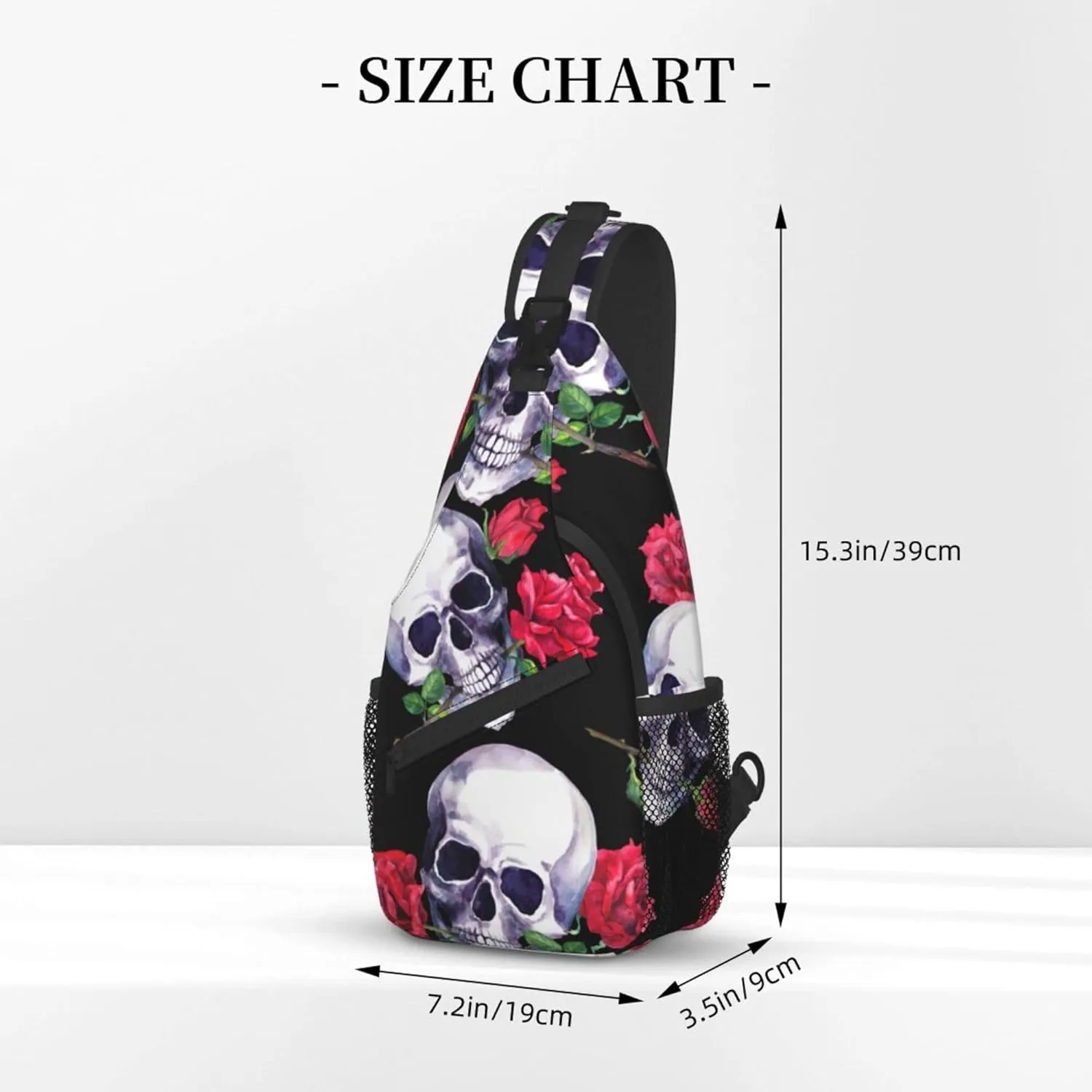 FyLybois Rose and Skull Sling Bag for Travel Crossbody Bags for Women Sling Backpack Outdoor Cycling Hiking