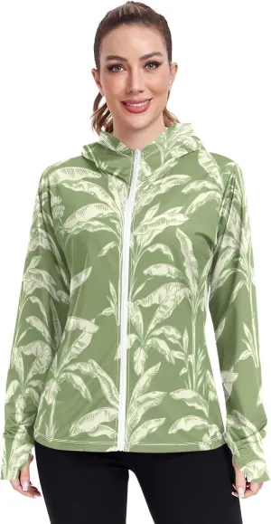 GAIGEO Colorful Leaves Flowers Women Jacket Breathable Uv Protection Clothing Women UPF 50 , with Zip Pockets, S
