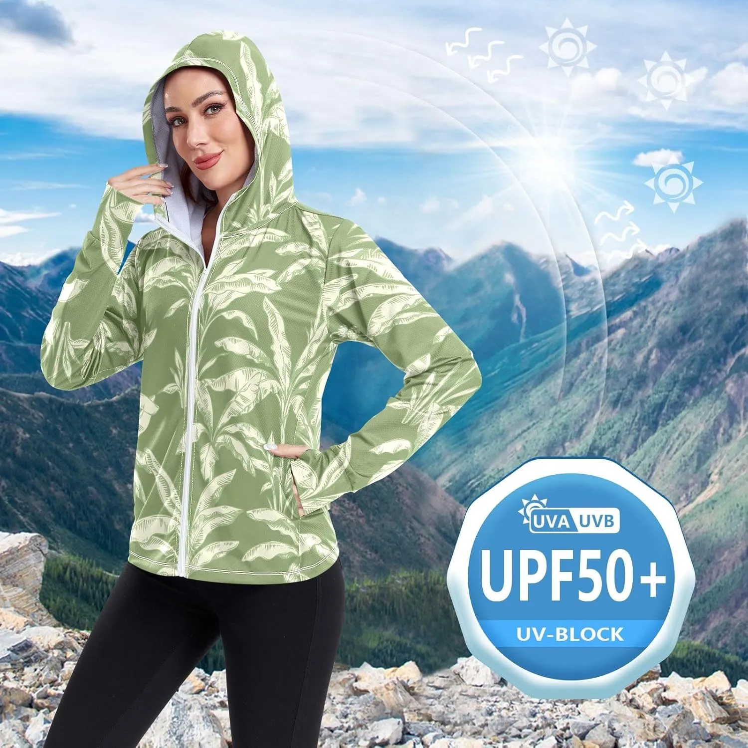 GAIGEO Colorful Leaves Flowers Women Jacket Breathable Uv Protection Clothing Women UPF 50 , with Zip Pockets, S