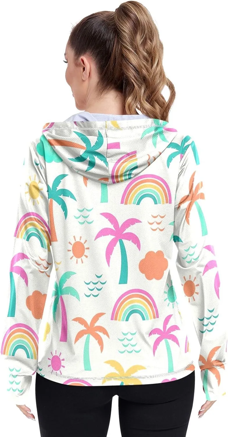 GAIGEO Colorful Leaves Flowers Women Jacket Breathable Uv Protection Clothing Women UPF 50 , with Zip Pockets, S