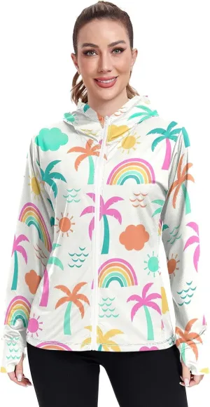 GAIGEO Colorful Leaves Flowers Women Jacket Breathable Uv Protection Clothing Women UPF 50 , with Zip Pockets, S