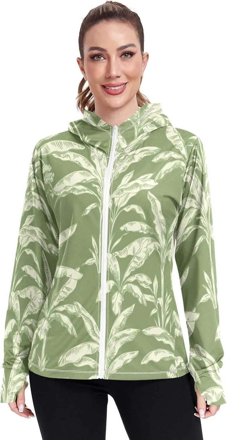 GAIGEO Colorful Leaves Flowers Women Jacket Breathable Uv Protection Clothing Women UPF 50 , with Zip Pockets, S