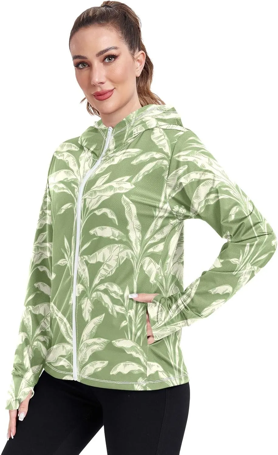 GAIGEO Colorful Leaves Flowers Women Jacket Breathable Uv Protection Clothing Women UPF 50 , with Zip Pockets, S