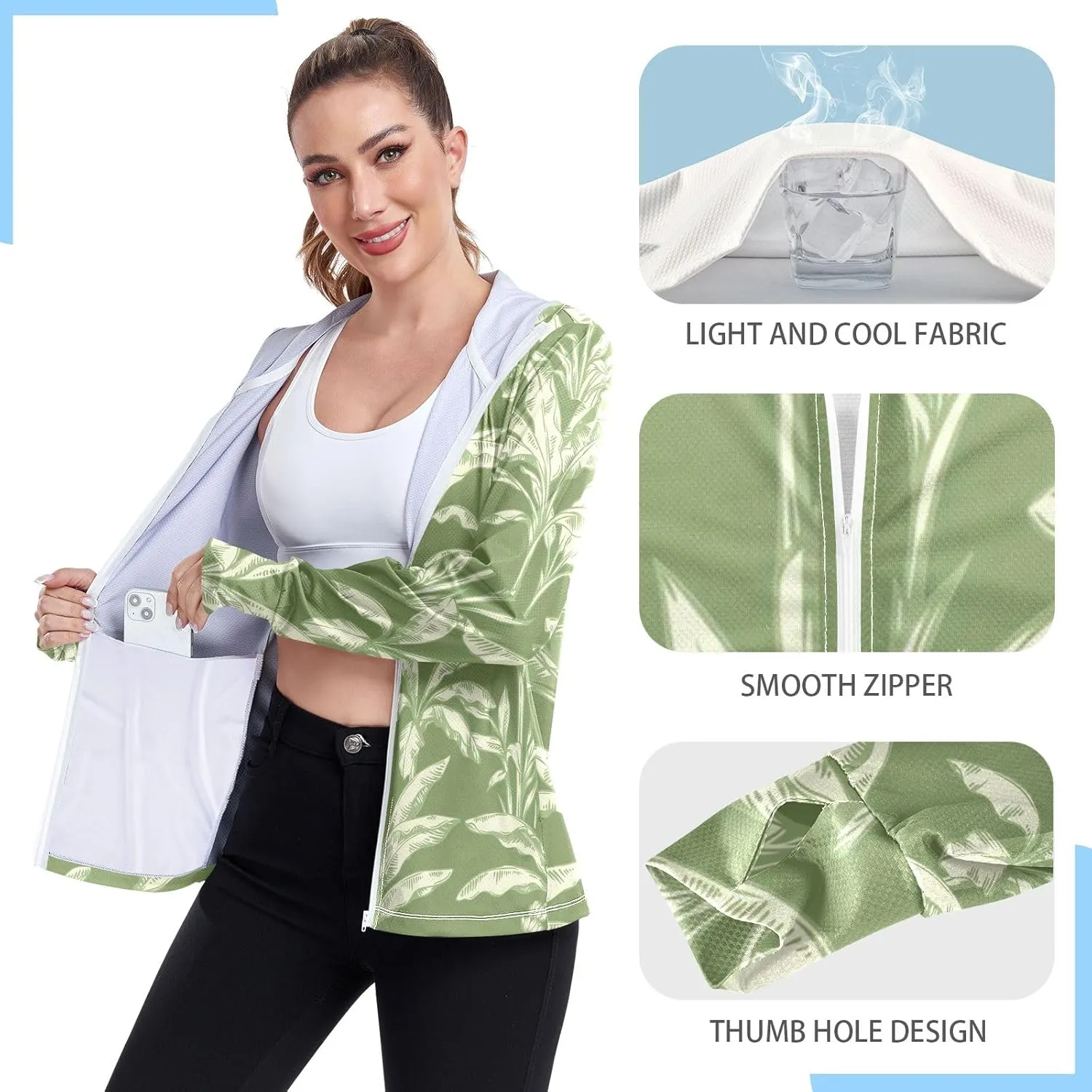 GAIGEO Colorful Leaves Flowers Women Jacket Breathable Uv Protection Clothing Women UPF 50 , with Zip Pockets, S