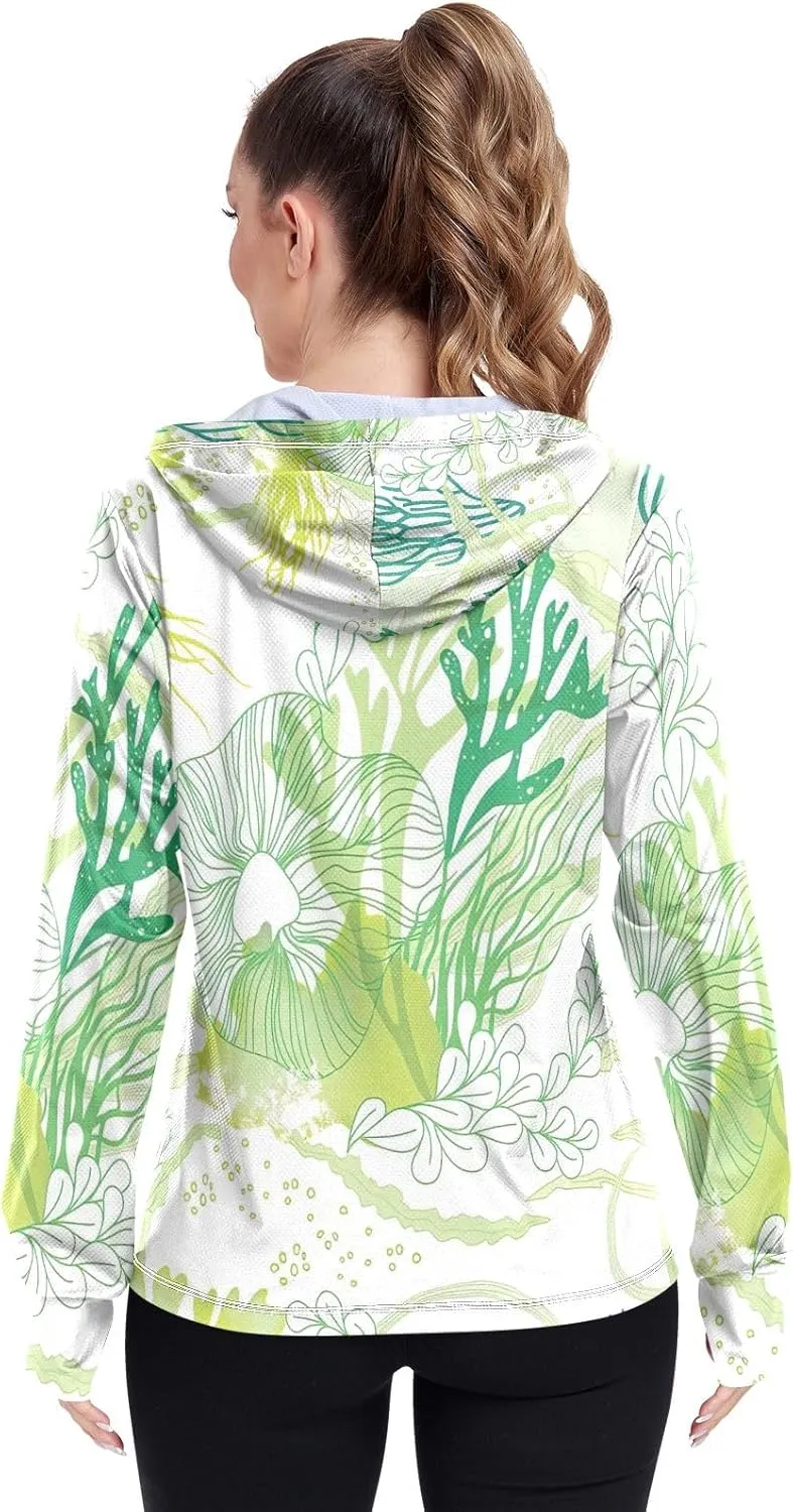 GAIGEO Green Corals Women Jacket Breathable Womens Sun Protection Clothing UPF 50 , with Zip Pockets, S