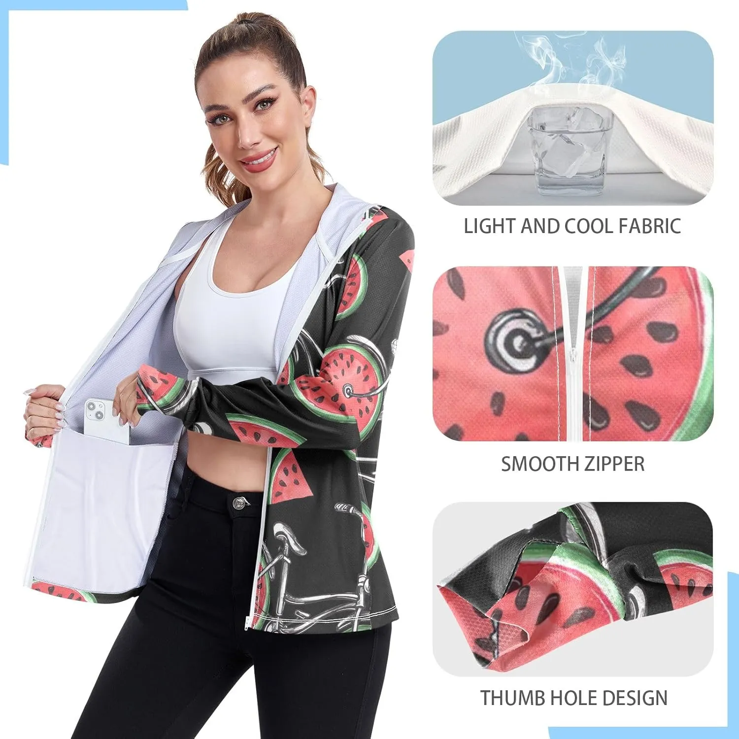 GAIGEO Green Corals Women Jacket Breathable Womens Sun Protection Clothing UPF 50 , with Zip Pockets, S