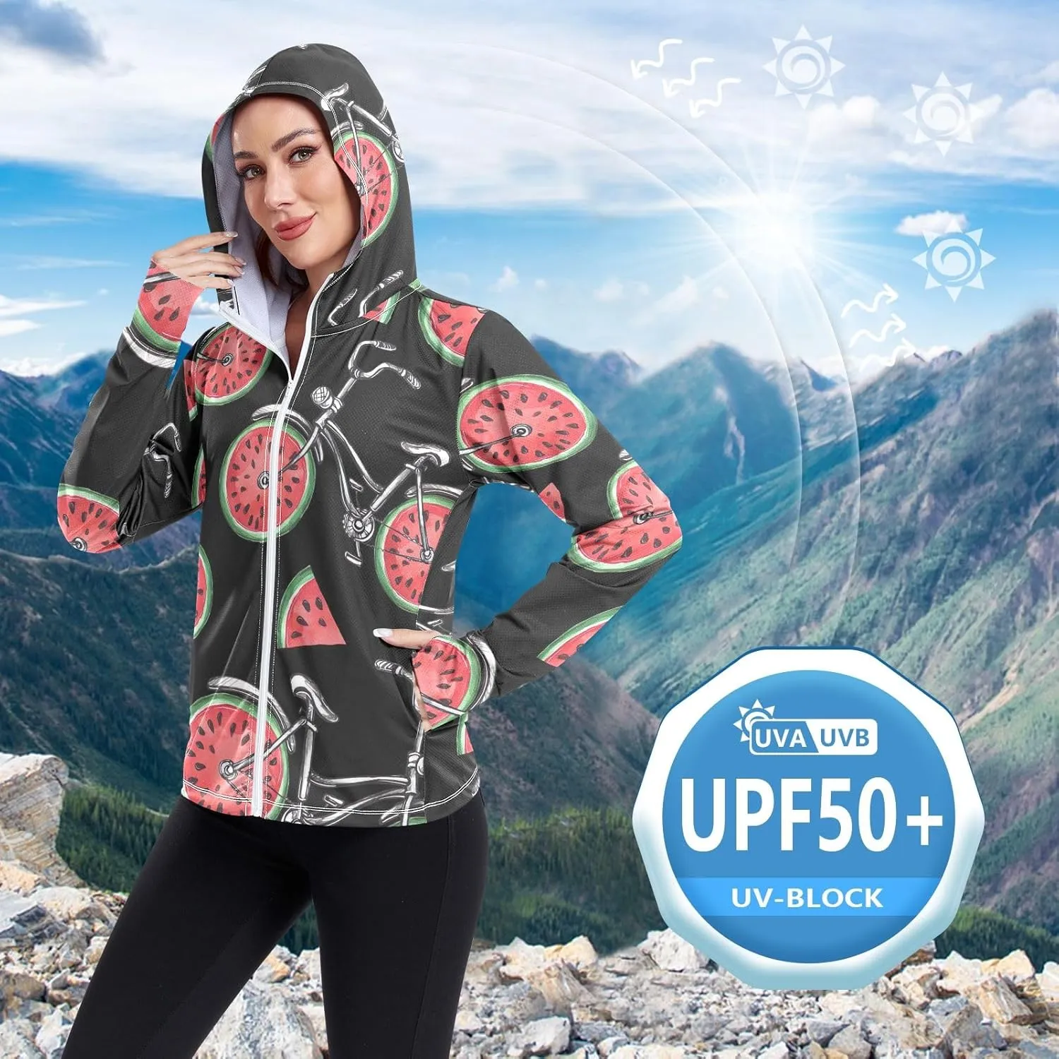GAIGEO Green Corals Women Jacket Breathable Womens Sun Protection Clothing UPF 50 , with Zip Pockets, S