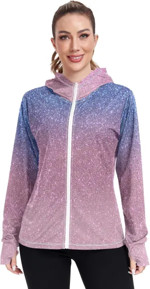 GAIGEO Purple Red Yellow Glitter Women Jacket Breathable Sunscreen Clothing for Women UPF 50 , with Zip Pockets, S