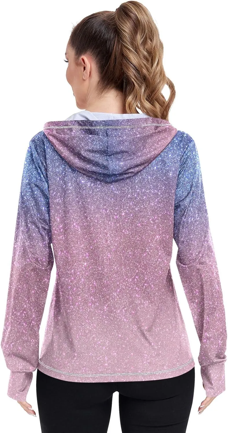 GAIGEO Purple Red Yellow Glitter Women Jacket Breathable Sunscreen Clothing for Women UPF 50 , with Zip Pockets, S