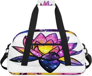 Galaxy Lotus Gym Duffel Bag for Men Women Watercolor Sports Tote Bag with Adjustable Shoulder Strap for Dance Gymnastics Traveling Outdoor Camping Overnight Stay