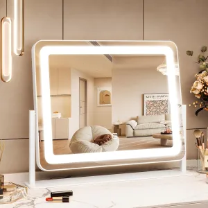 GAOMON Vanity Mirror with Lights, 19.7"x17.5" Touch Screen LED Mirror, 3 Lighting Modes for Makeup/Skincare, Adjustable Tabletop Mirror for Bedroom/Bathroom Decor, White