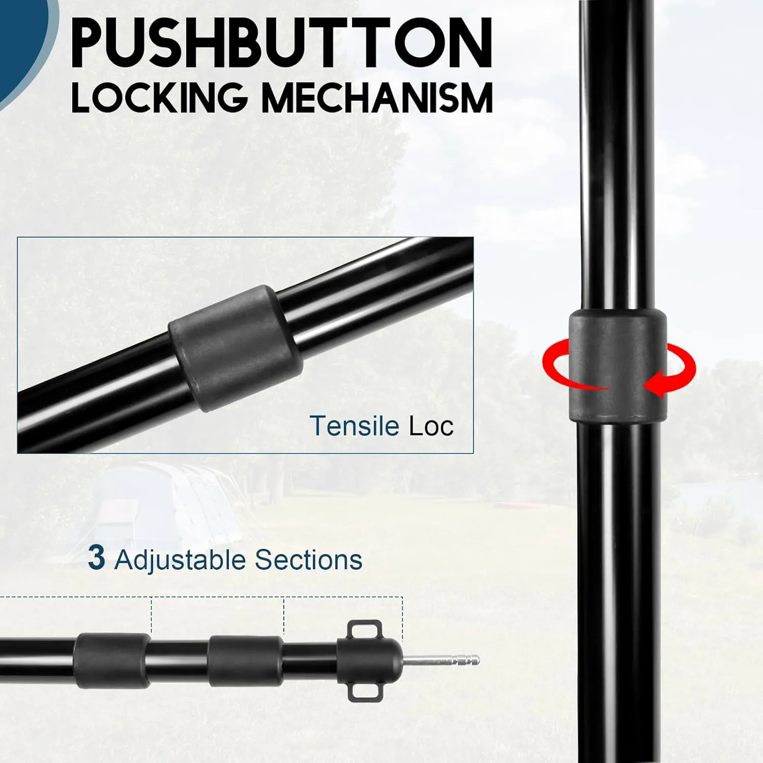 GEEWAY Telescoping Tarp Poles, 2 PCS 90" Aluminum Tent Poles, Portable Adjustable Tent Poles, Tent Poles for Tarp, RV Camping, Outdoor Activities (Black)