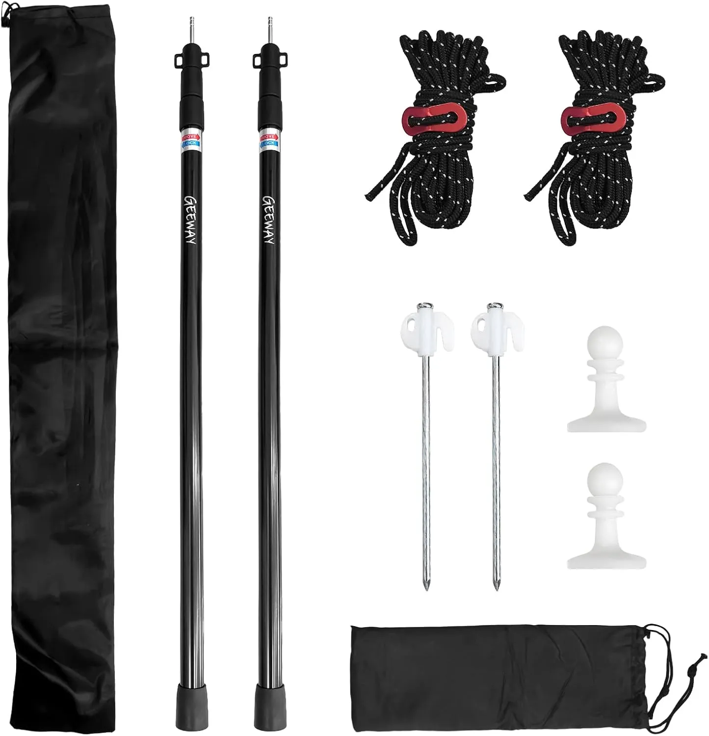 GEEWAY Telescoping Tarp Poles, 2 PCS 90" Aluminum Tent Poles, Portable Adjustable Tent Poles, Tent Poles for Tarp, RV Camping, Outdoor Activities (Black)