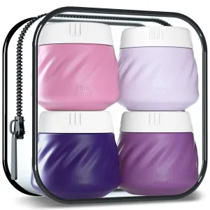 Gemice Silicone Cream Jars TSA Approved Travel Size Containers with Clear Bag, Leak-proof Travel Accessories with Lid for Cosmetic Face Body Hand Cream (4 Pack)