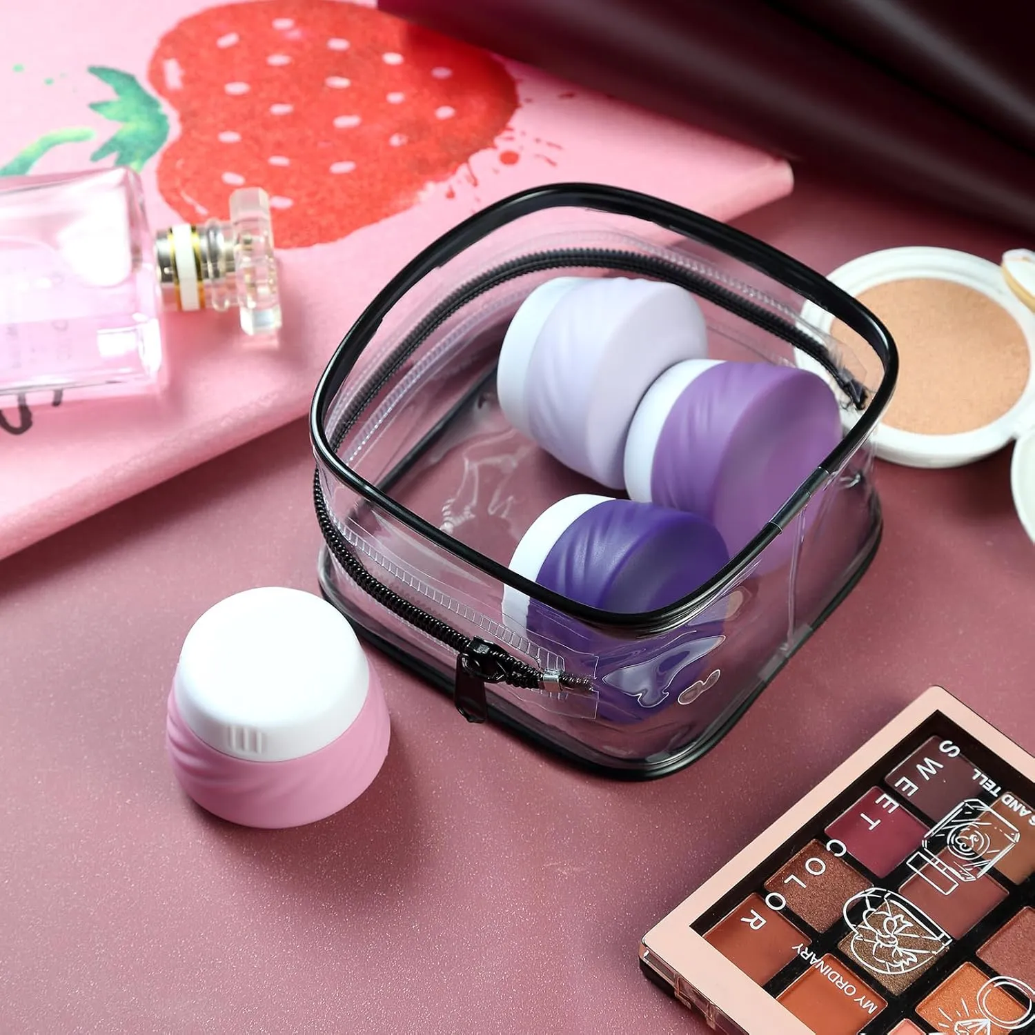 Gemice Travel Containers for Toiletries, Silicone Cream Jars TSA Approved Size with Clear Bag, Leak-proof Accessories Lid Cosmetic Face Body Hand (4 Pack), 30ml