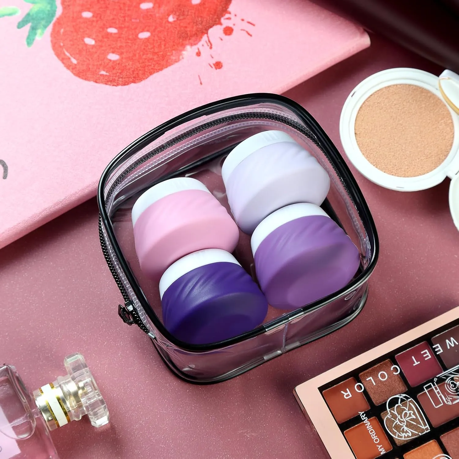 Gemice Travel Containers for Toiletries, Silicone Cream Jars TSA Approved Size with Clear Bag, Leak-proof Accessories Lid Cosmetic Face Body Hand (4 Pack), 30ml