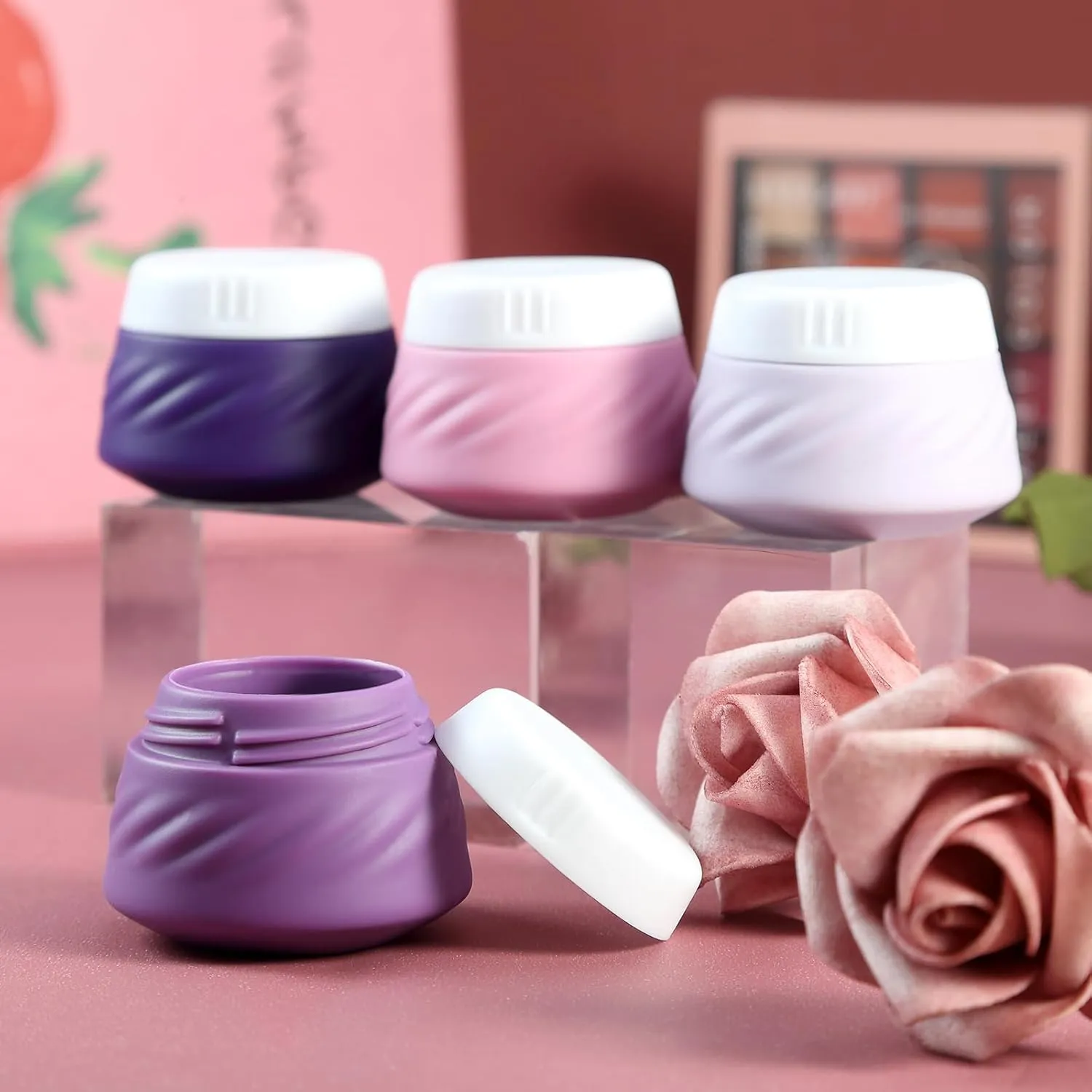 Gemice Travel Containers for Toiletries, Silicone Cream Jars TSA Approved Size with Clear Bag, Leak-proof Accessories Lid Cosmetic Face Body Hand (4 Pack), 30ml